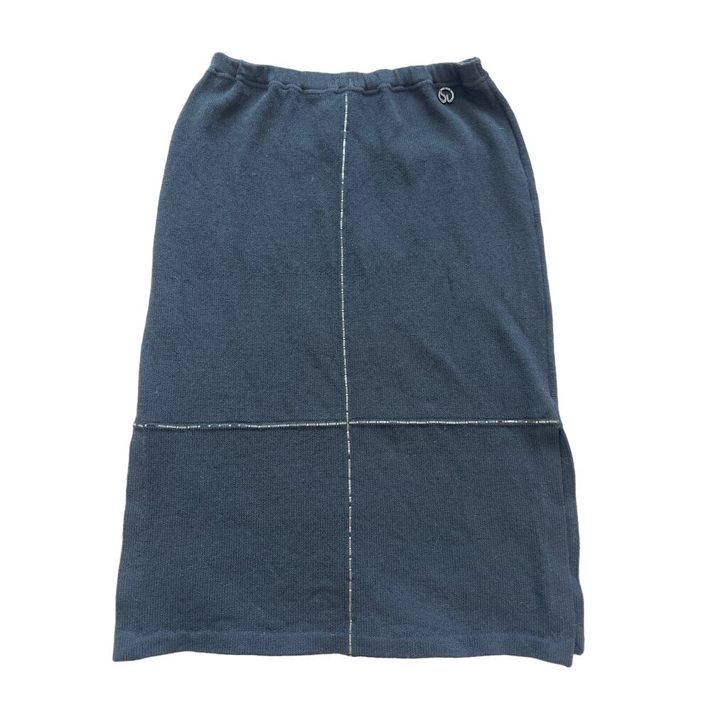St John Sport Vintage Wool Blend Long Solid Black Knit Skirt Small